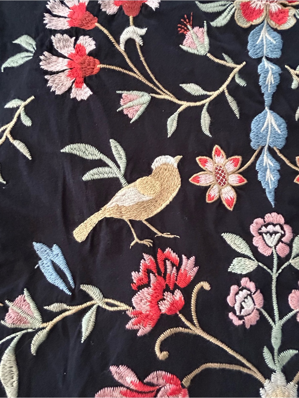 Johnny Was Clara Raw Detail Swing Floral & Bird Embroidered Black Tee NWT SZ M - Picture 9 of 14